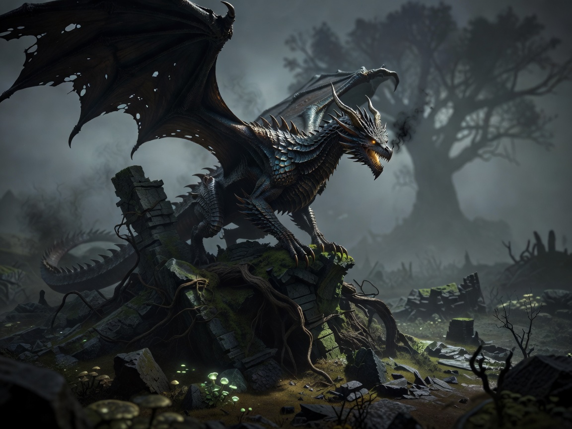 Elden Ring Shadow of the Erdtree varjomaailman kultainen puu ja soturi